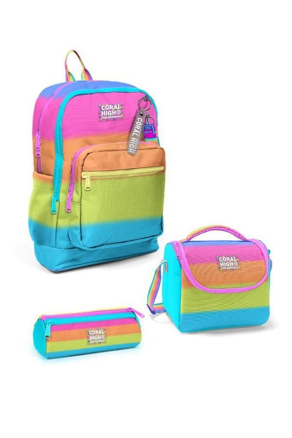 Coral High GOSHOPYA Renkli Çizgili 3’lü Okul Çanta Seti GOSET0123770 - Image 1