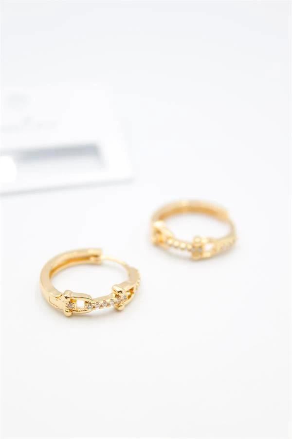 Taşlı Halka Küpe - Altın - Image 1