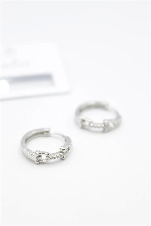 Taşlı Halka Küpe - Gümüş - Image 1