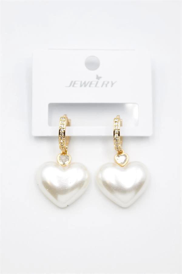 İnci Kalp Küpe - Altın - Image 1