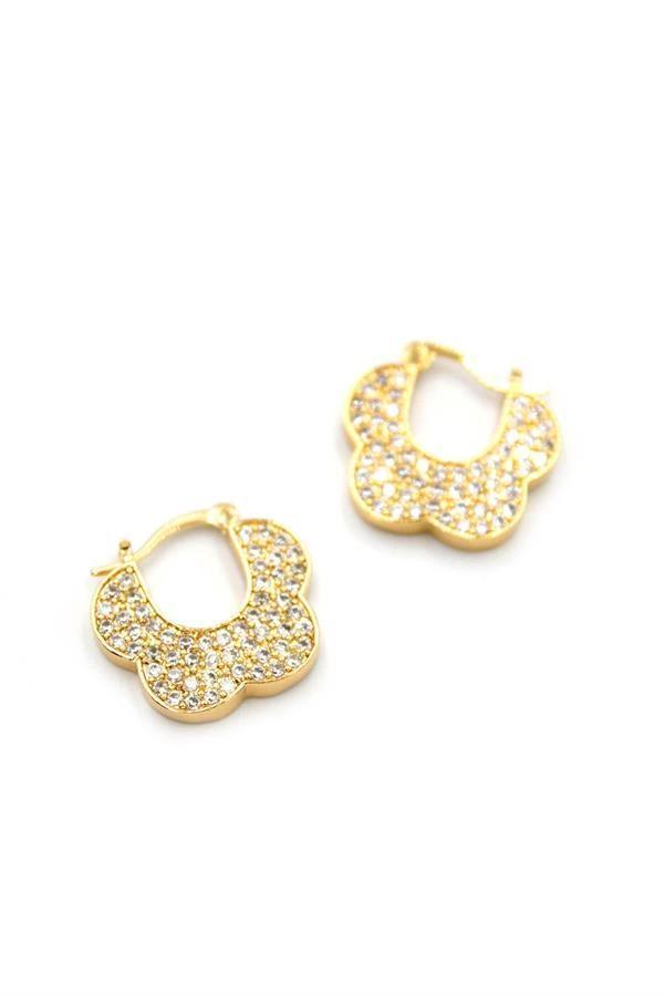 Taşlı Çiçek Küpe - Altın - Image 1