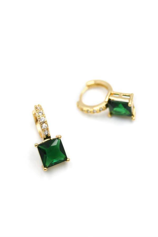 Kare Taşlı Küpe - Yeşil - Image 1