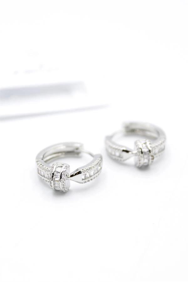 Taşlı Çivi Küpe - Gümüş - Image 1