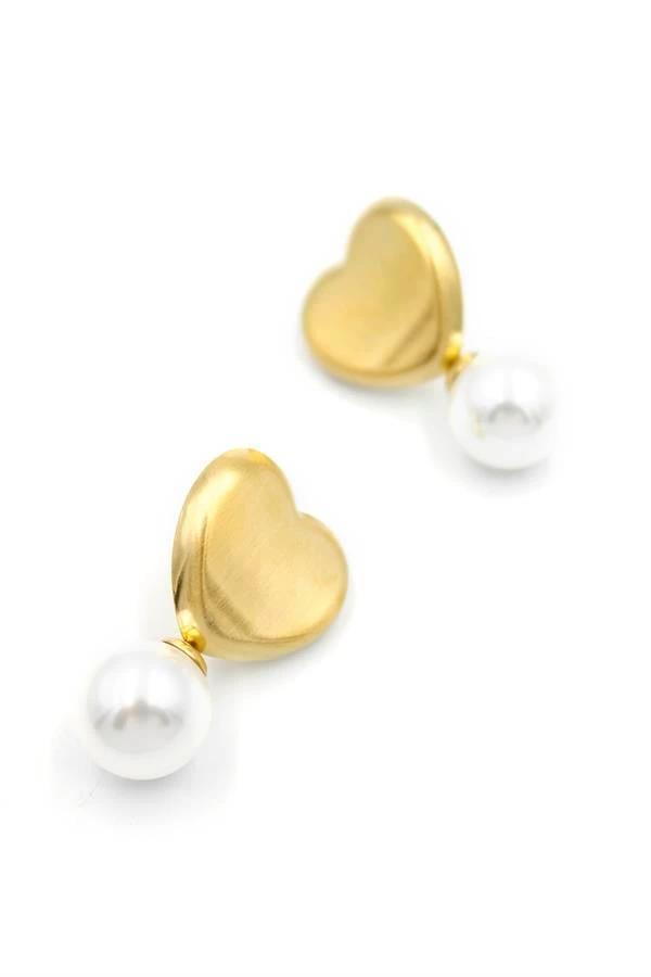 İnci Kalp Küpe - Altın - Image 1
