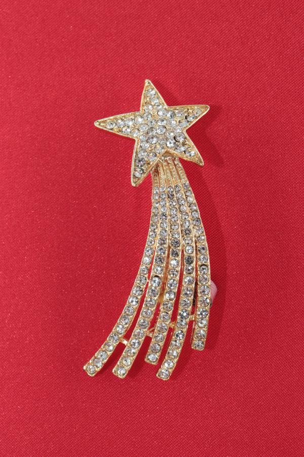 Gold kayan yıldız broş. Yaka iğnesi broş. Taşlı broş. Gold broş. Kadın broş. Erkek broş. Yıldız broş - Image 1