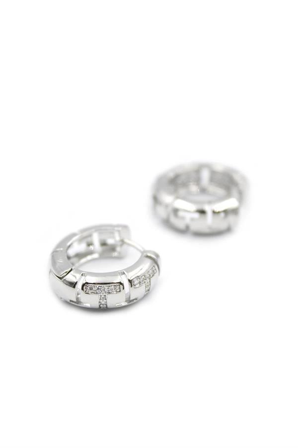 Taşlı Halka Küpe - Gümüş - Image 1