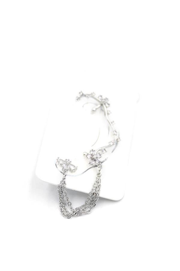 Taşlı Kıkırdak Küpe - Gümüş - Image 1