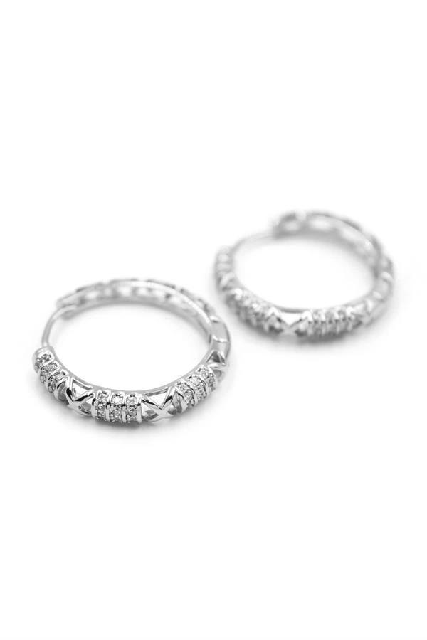 Taşlı Halka Küpe - Gümüş - Image 1