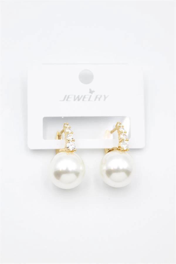 Taşlı İnci Küpe - Altın - Image 1