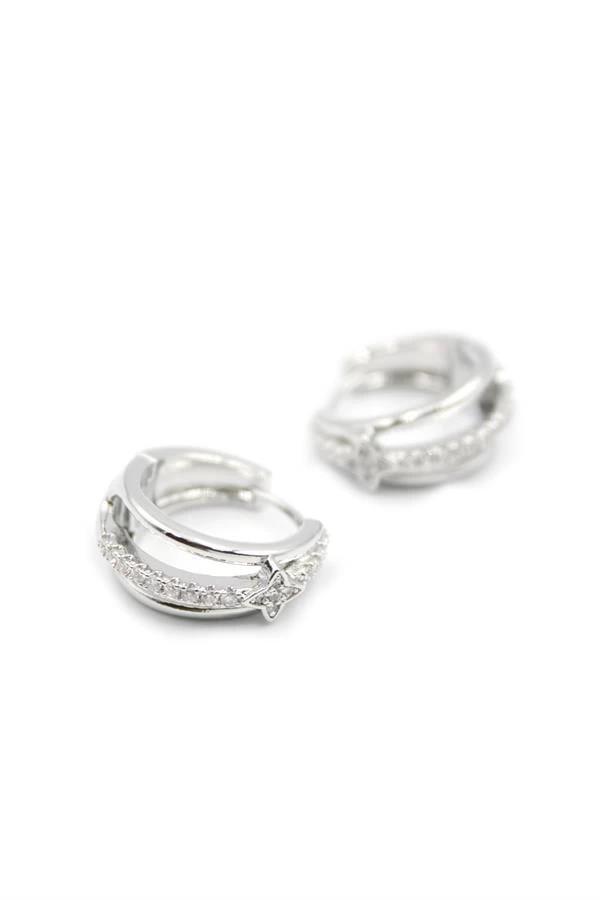 Taşlı Halka Küpe - Gümüş - Image 1