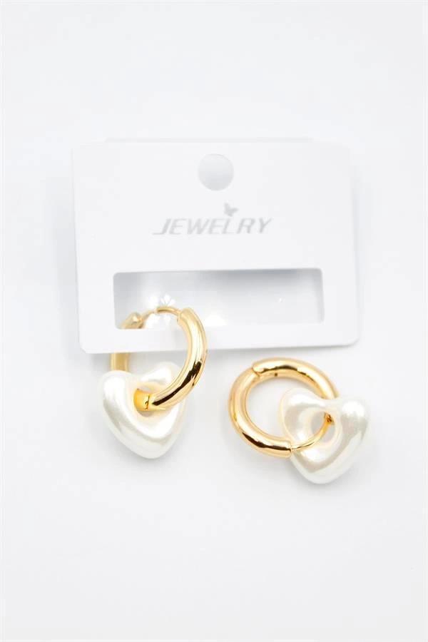 İnci Kalp Küpe - Altın - Image 1