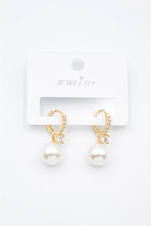 Taşlı İnci Küpe - Altın - Image 1