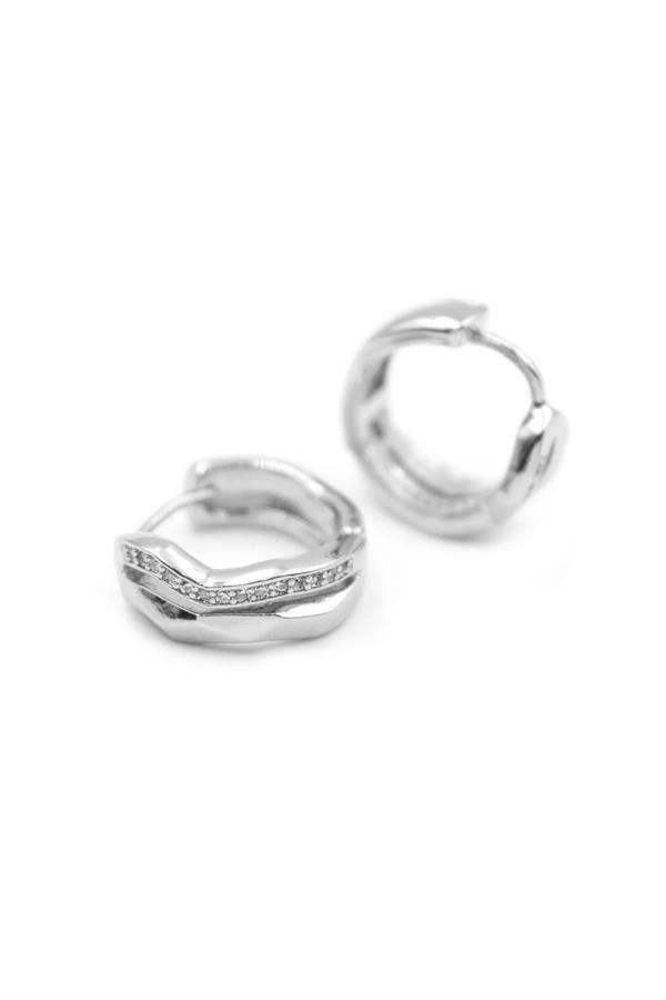 Taşlı Halka Küpe - Gümüş - Image 1