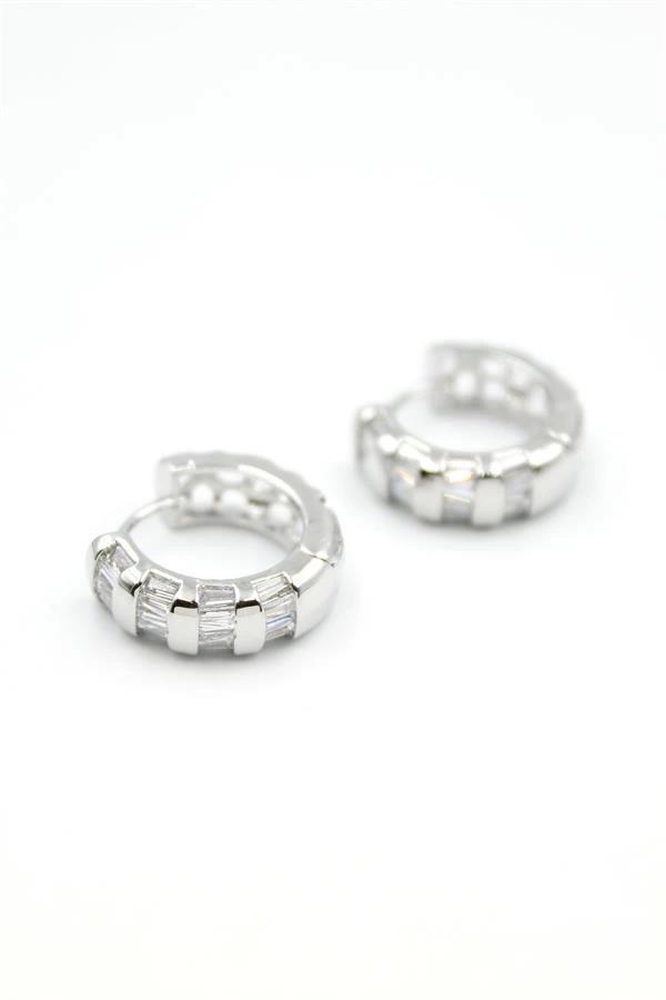 Taşlı Halka Küpe - Gümüş - Image 1