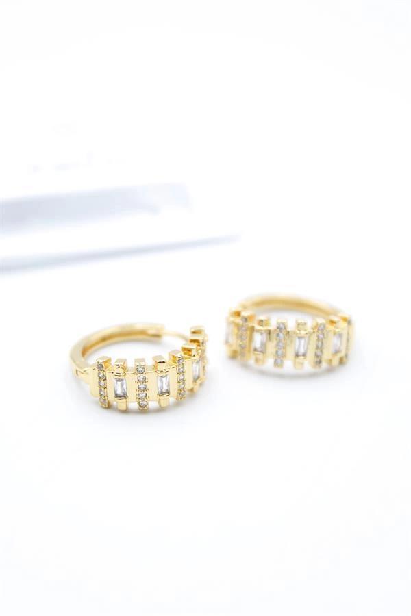 Taşlı Halka Küpe - Altın - Image 1