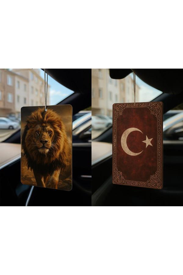B34R Aslan Ve Türk Bayrağı - İkili Oto Kokusu - Dekoratif Araç Kokusu Ve Aksesuarı - Image 1