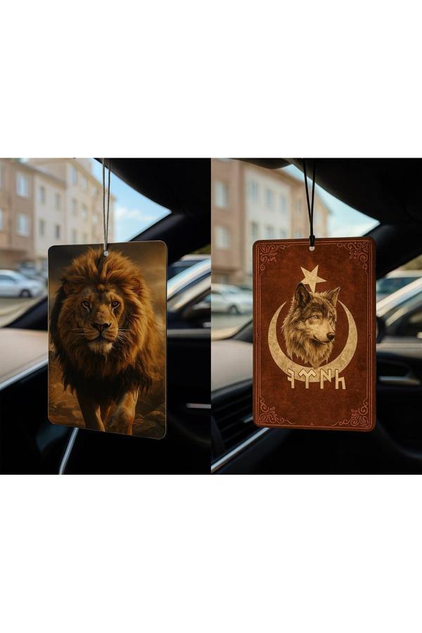 B34R Aslan Ve Göktürk Türk Kurt - İkili Oto Kokusu - Dekoratif Araç Kokusu Ve Aksesuarı - Image 1