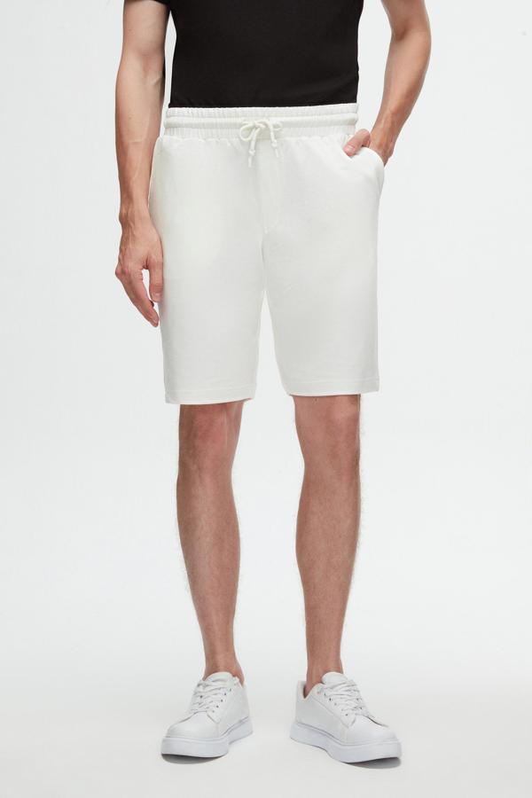 D's Damat Slim Fit Ekru Beli Lastikli Kordon Detaylı Rahat Pamuklu Örme Şort - Image 1