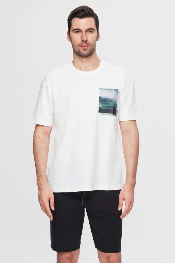 D's Damat Twn Oversize Beyaz Baskılı %100 Pamuk T-Shirt - Image 1