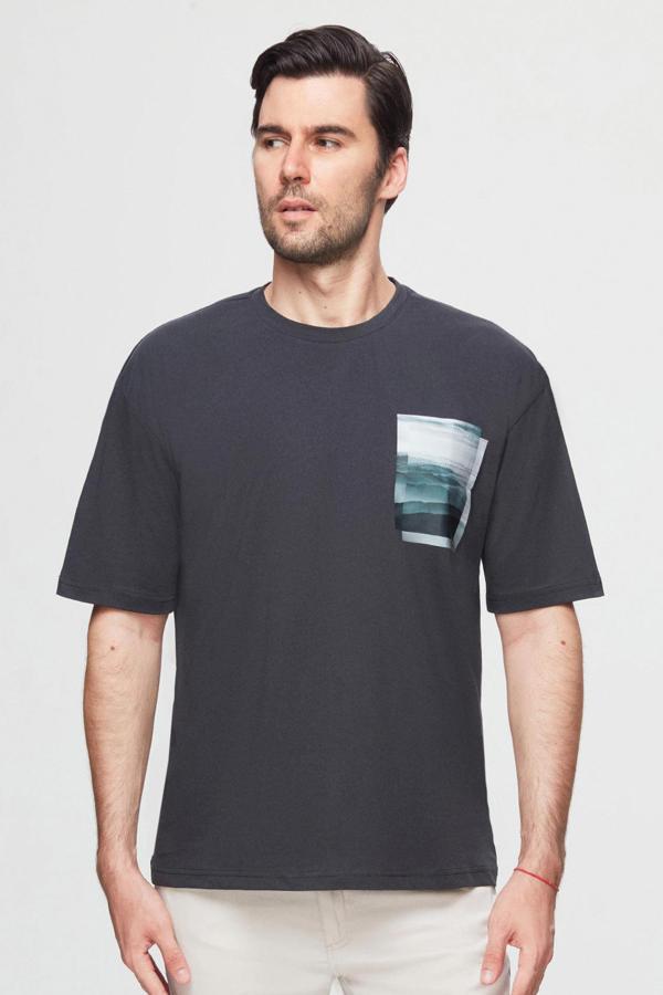 D's Damat Twn Oversize Antrasit Baskılı %100 Pamuk T-Shirt - Image 1