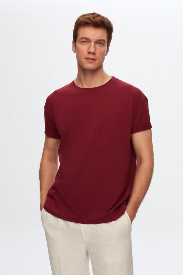 D's Damat Oversize Bordo Bisiklet Yaka %100 Pamuk T-Shirt - Image 1