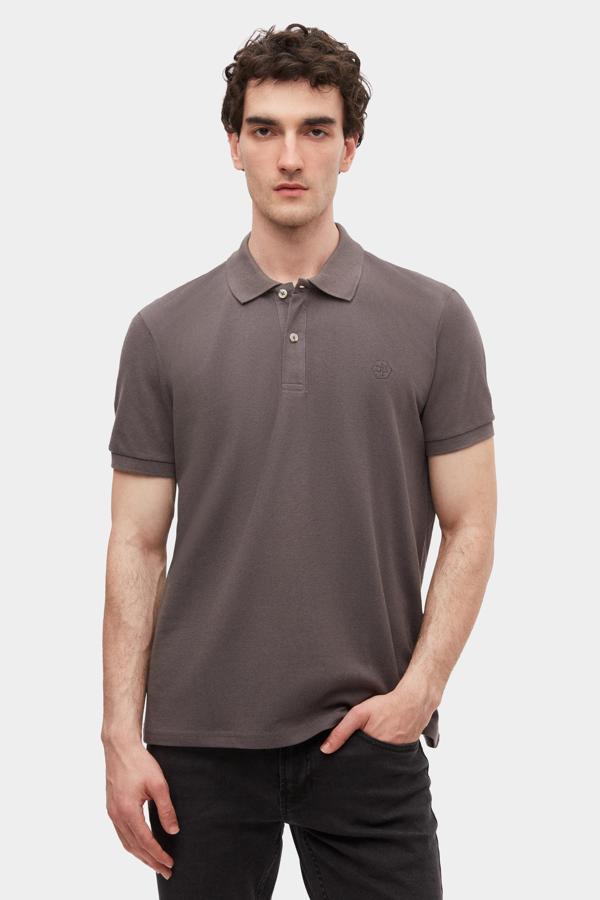 D's Damat Regular Fit Antrasit %100 Pamuklu Uzun Ömürlü Kıvrılmaz Polo Yaka Nakışlı T-Shirt - Image 1