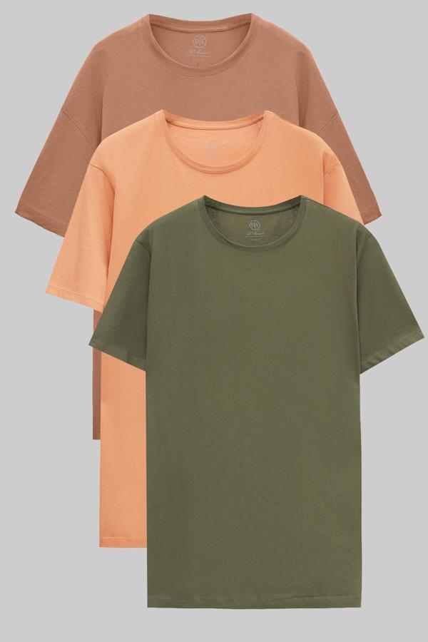D's Damat Slim Fit Vizon/Tarçın/Haki 3'Lü T-Shirt - Image 1