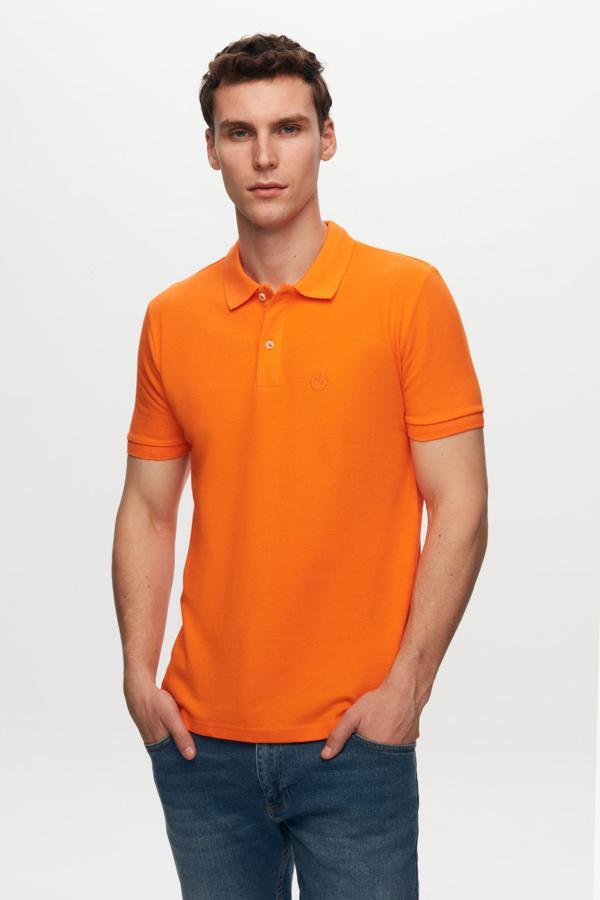 D's Damat Regular Fit Turuncu %100 Pamuklu Uzun Ömürlü Kıvrılmaz Polo Yaka Nakışlı T-Shirt - Image 1
