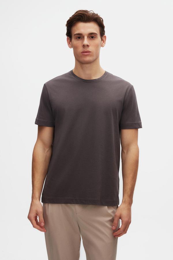 D's Damat Oversize Antrasit Bisiklet Yaka %100 Pamuk T-Shirt - Image 1