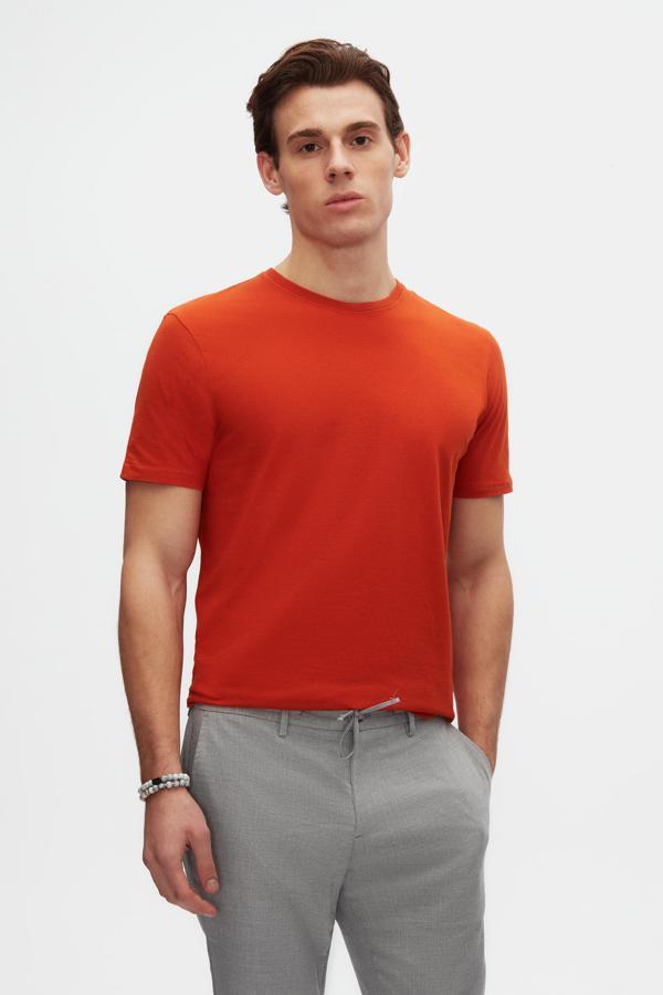 D's Damat Slim Fit Kiremit Bisiklet Yaka %100 Pamuklu Nefes Alabilen T-Shirt - Image 1