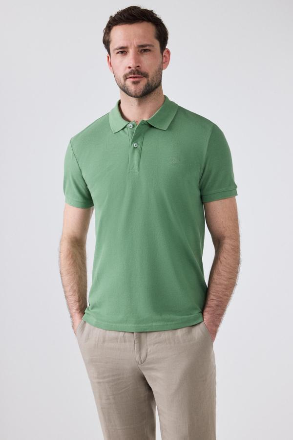 D's Damat Regular Fit Yeşil %100 Pamuklu Uzun Ömürlü Kıvrılmaz Polo Yaka Nakışlı T-Shirt - Image 1