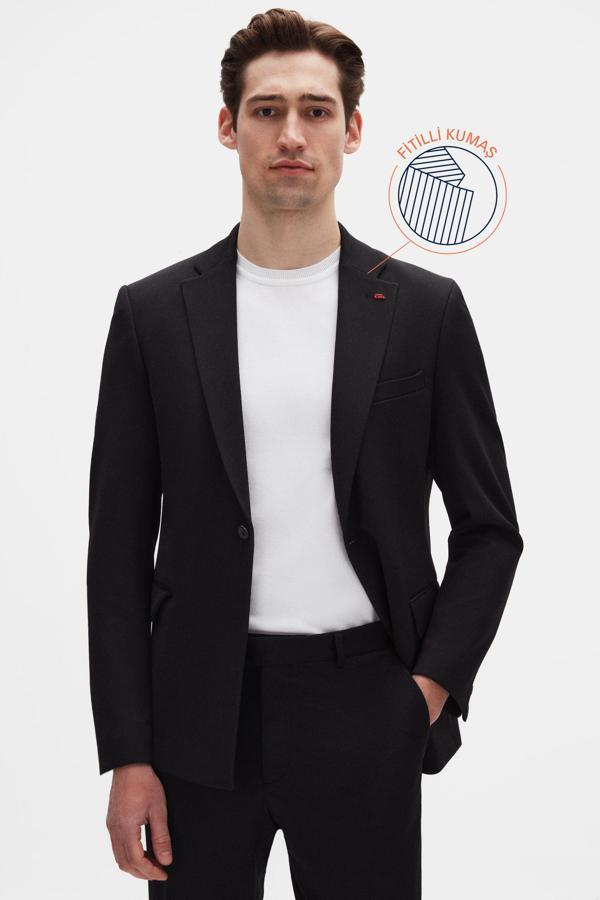D's Damat Twn Slim Fit Siyah Fitilli Örme Takim Elbise - Image 1