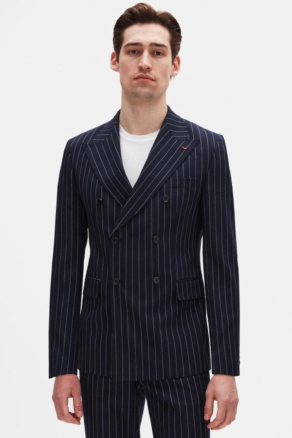 D's Damat Regular Fit Lacivert Çizgili Kruvaze Takim Elbise - Image 1