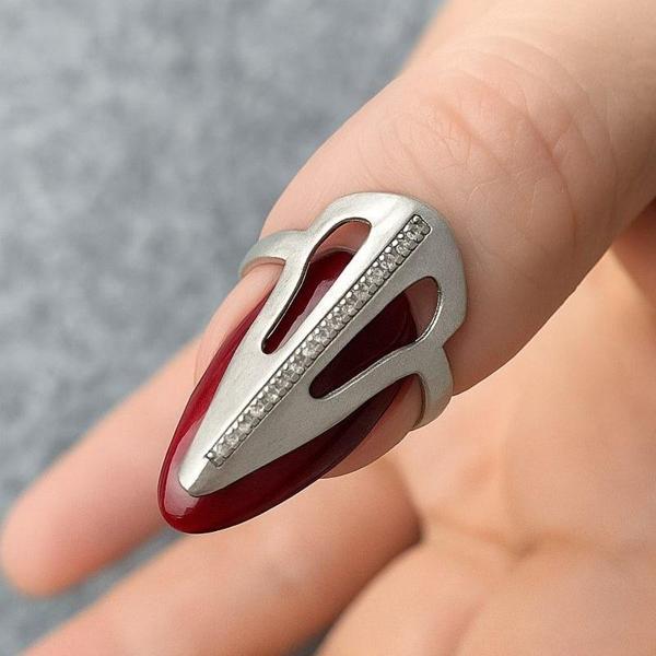 Zirkon Taşlı Kadın Tırnak Yüzük Gümüş Kaplama Ayarlanabilir El Yapımı Tırnak Yüzük - Image 1
