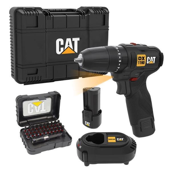 CAT DX1160 12Volt/2.0Ah Li-ion Çift Akülü Kömürsüz Profesyonel Şarjlı Darbeli Matkap + DA01901 32 Parça Aksesuar Seti - Image 1