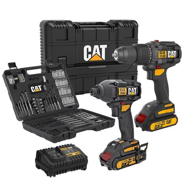 CAT DXK201 18Volt/2.0Ah Li-ion Çift Akülü Kömürsüz Profesyonel Şarjlı Darbeli Matkap + DX7030 + DA01903 Kombo Set - Image 1