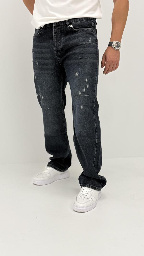 Nora Baggy Denim Koyu Mavi Lazer Detaylı Erkek Jean Pantolon - Image 1