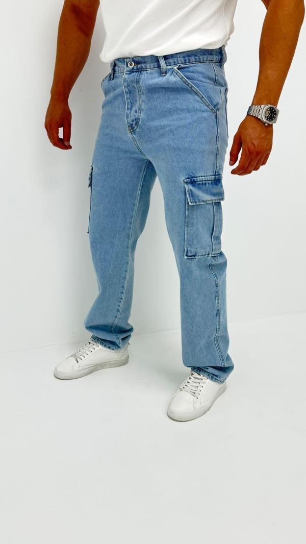 Martin Denim Premium Baggy Kargo Cep Mavi Kot Erkek Jean Pantolon - Image 1