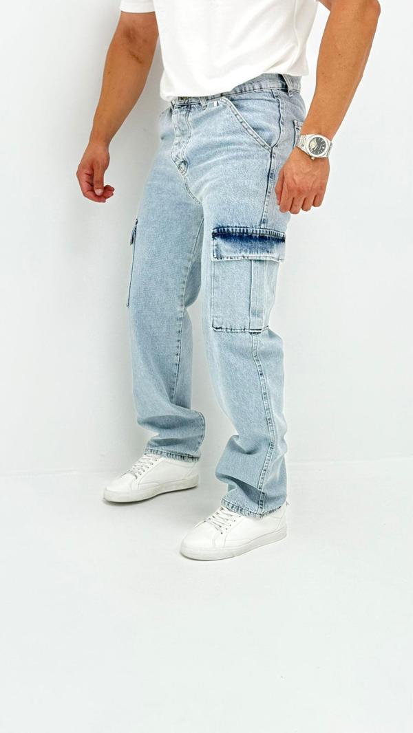 Martin Denim Premium Baggy Kargo Cep Mavi Kot Erkek Jean Pantolon - Image 1