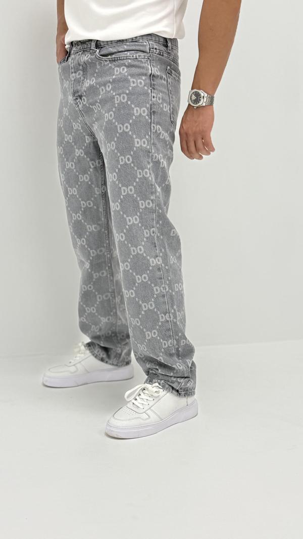Aden Baggy Denim Açık Gri Lazer Detaylı Erkek Jean Pantolon - Image 1