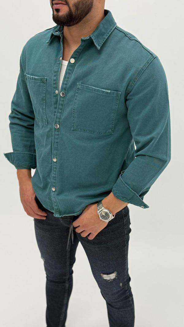 Jeremy Denim Classic Oversize Premium Kot Erkek Mavi Jean Gömlek - Image 1