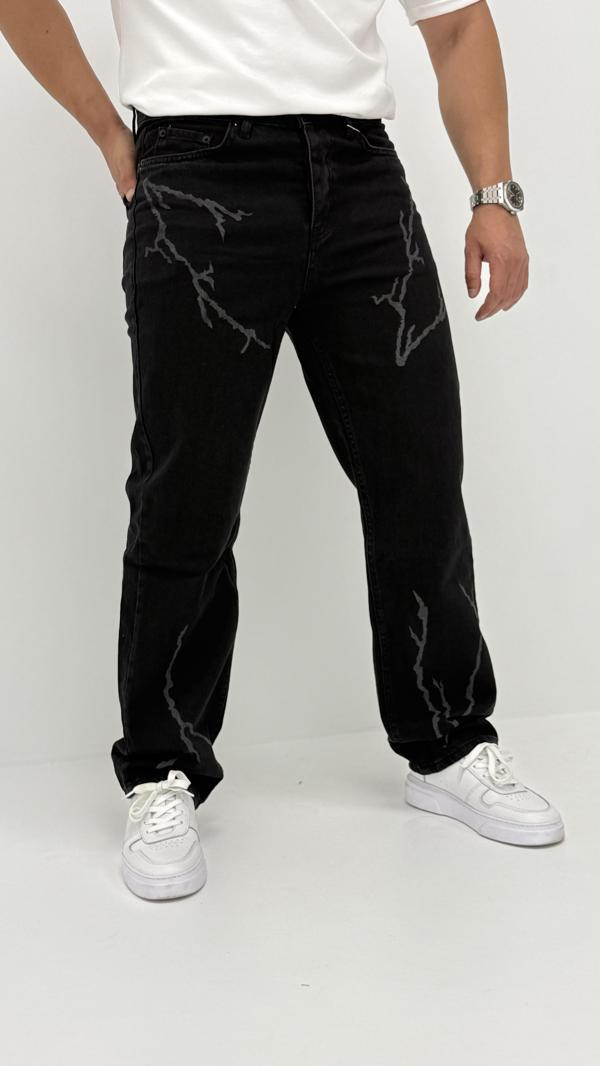 Arlo Baggy Denim Siyah Lazer Baskılı Erkek Jean Pantolon - Image 1