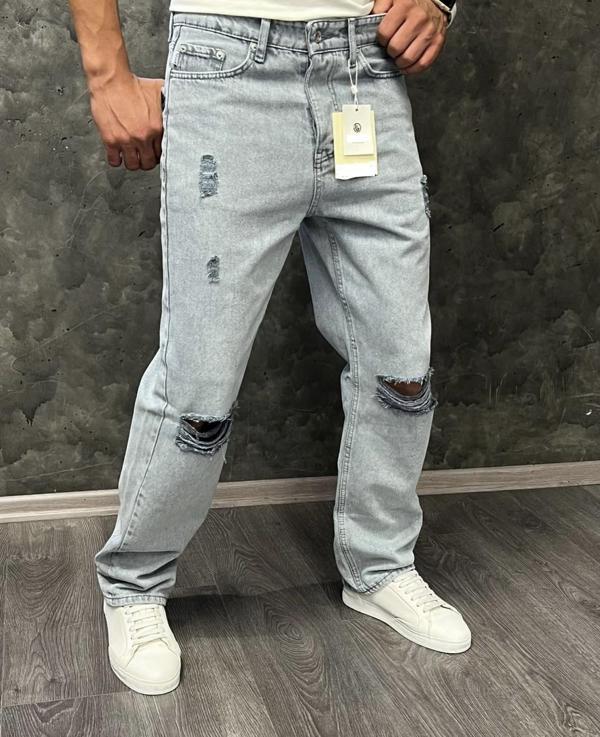 Allen Baggy Denim Açık Mavi Diz Yırtıklı Erkek Jean Pantolon - Image 1