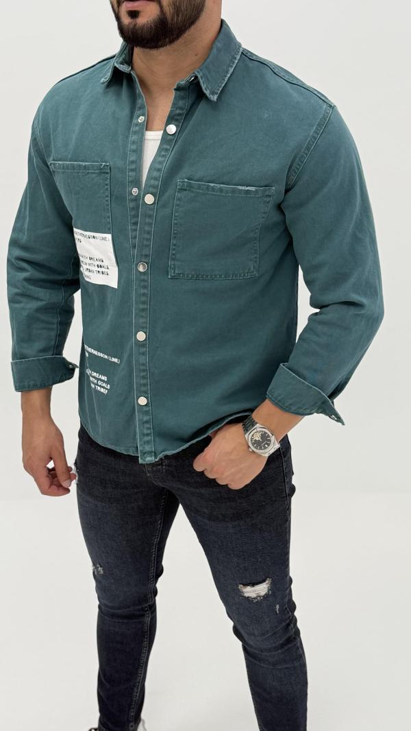 Jayden Classic Denim Black Dıgıtal Baskılı Vintage Jean Erkek Gömlek - Image 1