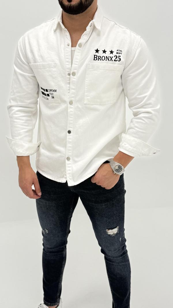 Michael Kot Baskılı Denim Cepli Comfort Jean Erkek Gömlek - Image 1