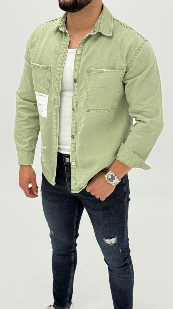 Jayden Classic Denim Black Dıgıtal Baskılı Vintage Jean Erkek Gömlek - Image 1