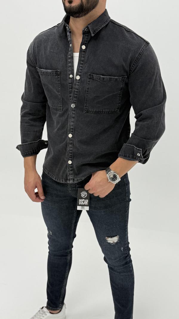 Aidan Denim Mavi Black Vintage Classic Kot Erkek Jean Gömlek - Image 1