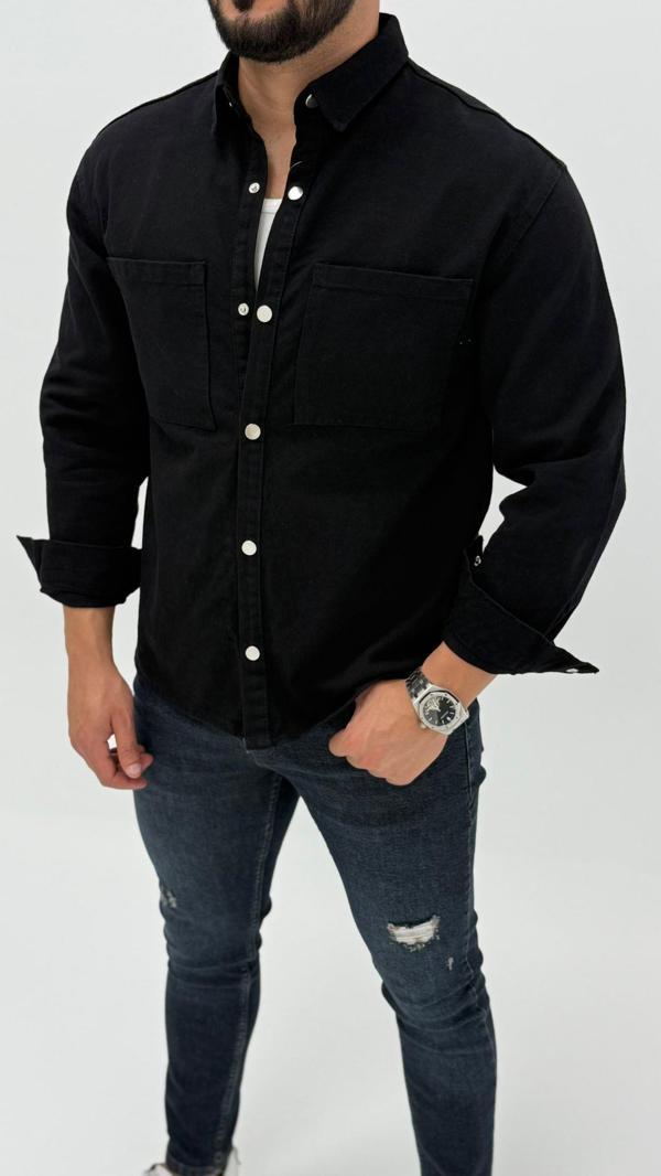 Aidan Denim Mavi Black Vintage Classic Kot Erkek Jean Gömlek - Image 1