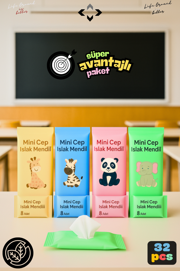 4x8 32 Paket Mini Islak Mendil Kokusuz Temizlik Bezi Çocuk ve Okul Çanta İçin Taşınabilir Hijyenik - Image 1