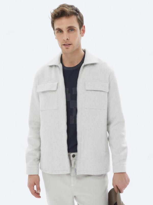 Açık Gri Regular Fit Dokuma Overshırt - Image 1